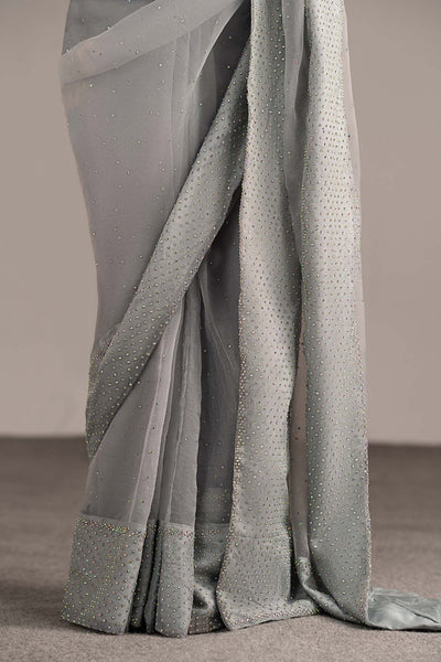 Maria B | RTW | Embellished Organza Saree-Brand:Maria B-Type:Luxury Formals-Blue - House of Maryam- Buy in UK, USA