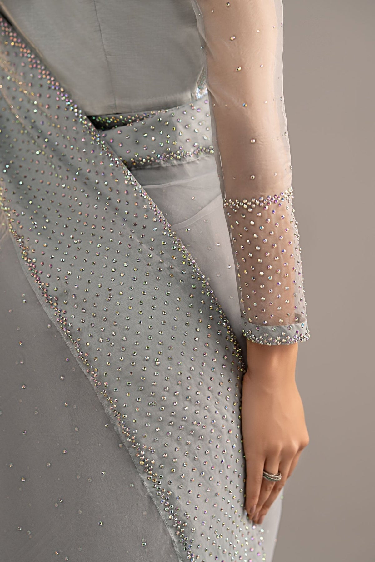 Maria B | RTW | Embellished Organza Saree-Brand:Maria B-Type:Luxury Formals-Blue - House of Maryam- Buy in UK, USA