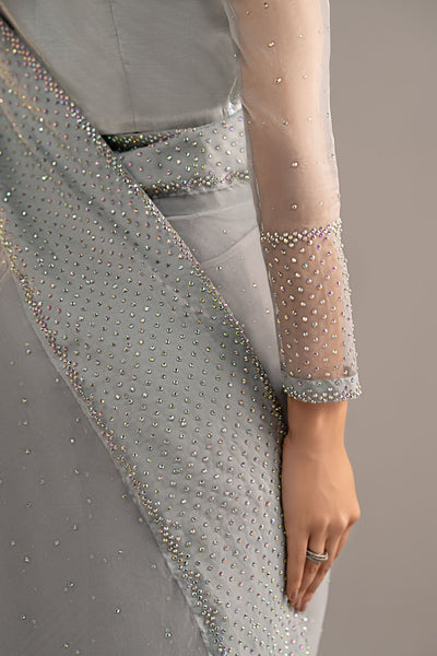 Maria B | RTW | Embellished Organza Saree-Brand:Maria B-Type:Luxury Formals-Blue - House of Maryam- Buy in UK, USA