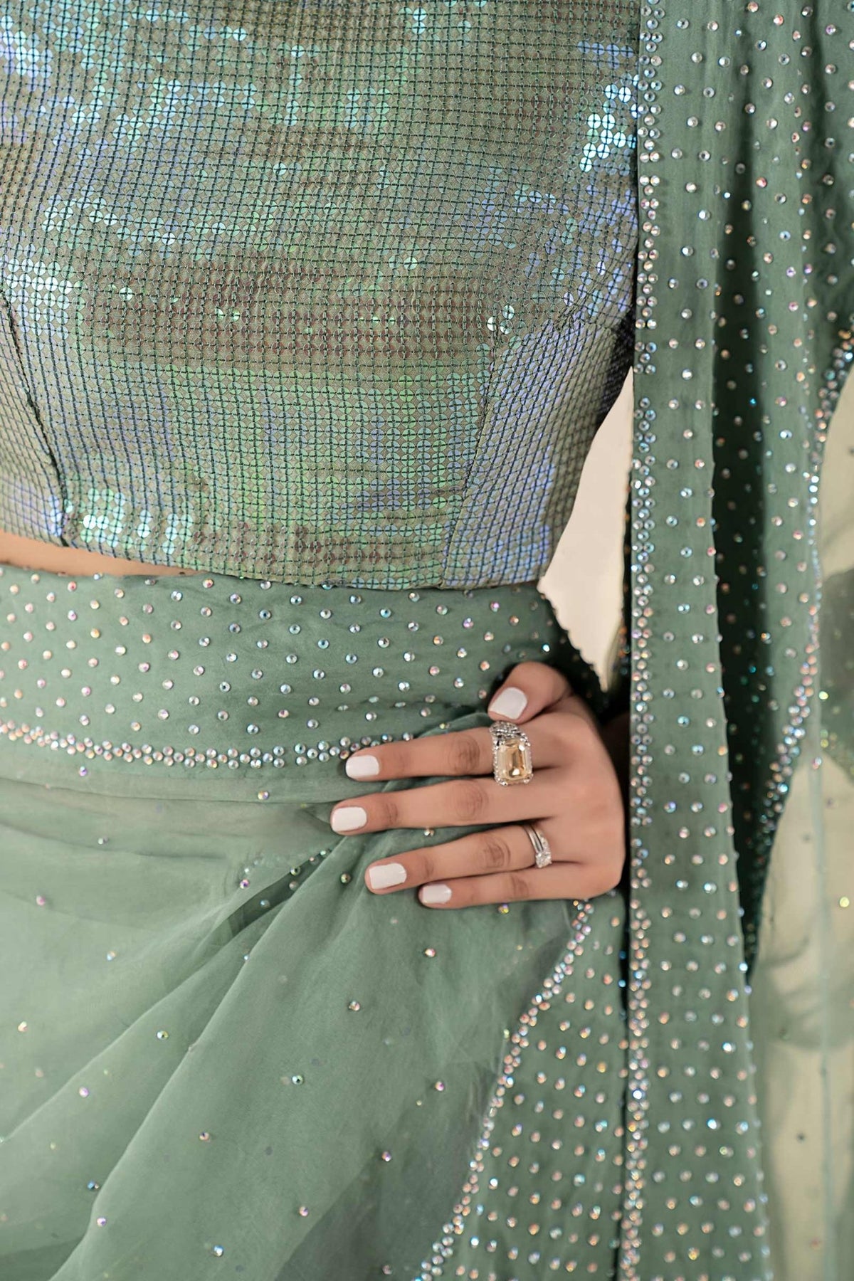 Maria B | RTW | Embellished Organza Saree-Brand:Maria B-Type:Luxury Formals-Green - House of Maryam- Buy in UK, USA