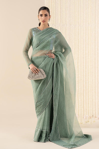 Maria B | RTW | Embellished Organza Saree-Brand:Maria B-Type:Luxury Formals-Green - House of Maryam- Buy in UK, USA