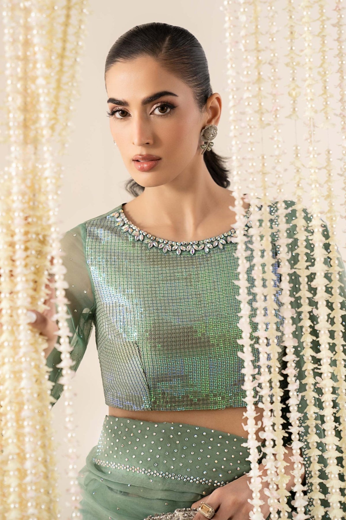 Maria B | RTW | Embellished Organza Saree-Brand:Maria B-Type:Luxury Formals-Green - House of Maryam- Buy in UK, USA