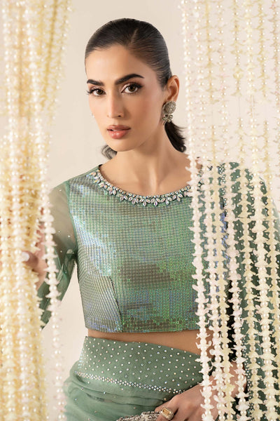 Maria B | RTW | Embellished Organza Saree-Brand:Maria B-Type:Luxury Formals-Green - House of Maryam- Buy in UK, USA