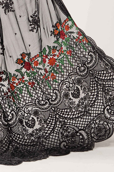 Maria B | RTW | Embroidered Chiffon Saree-Brand:Maria B-Type:Luxury Formals-Black - House of Maryam- Buy in UK, USA