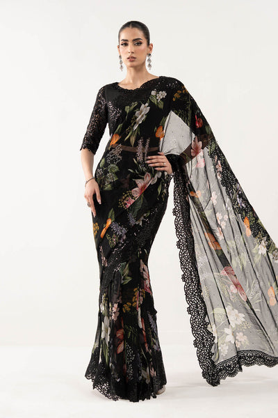 Maria B | RTW | Embroidered Chiffon Saree-Brand:Maria B-Type:Luxury Formals-Black - House of Maryam- Buy in UK, USA