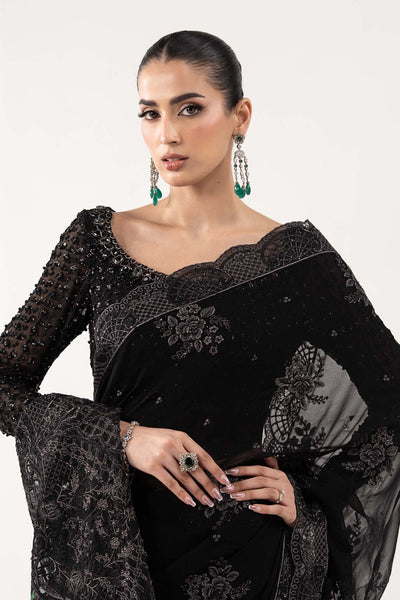 Maria B | RTW | Embroidered Chiffon Saree-Brand:Maria B-Type:Luxury Formals-Black - House of Maryam- Buy in UK, USA