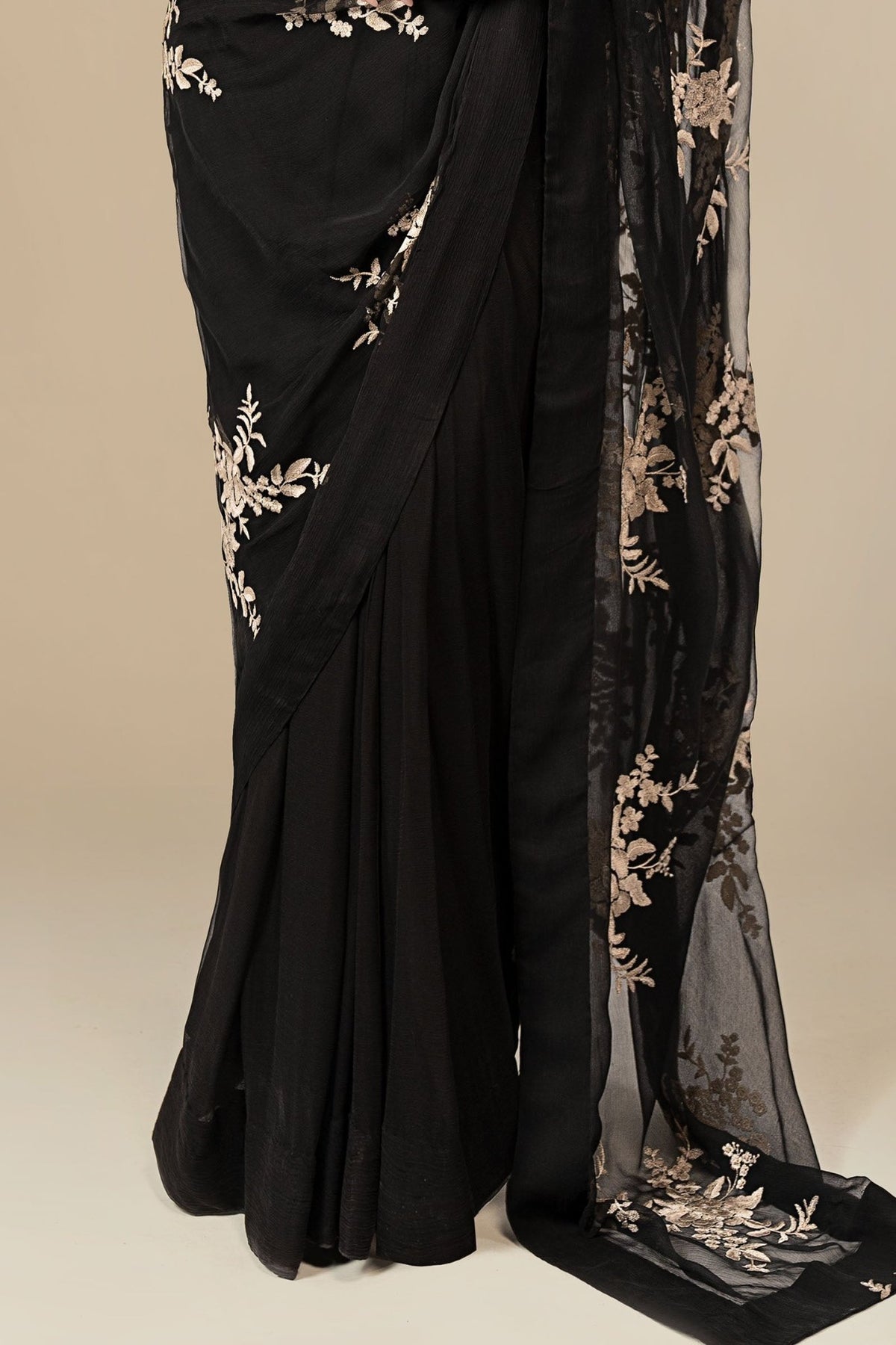 Maria B | RTW | Embroidered Chiffon Saree-Brand:Maria B-Type:Luxury Formals-Black - House of Maryam- Buy in UK, USA