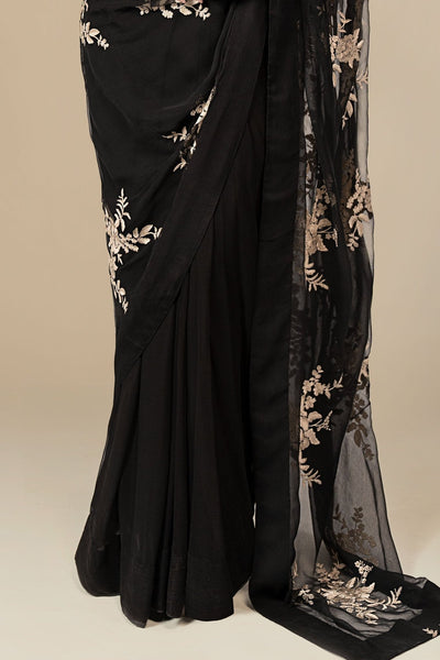 Maria B | RTW | Embroidered Chiffon Saree-Brand:Maria B-Type:Luxury Formals-Black - House of Maryam- Buy in UK, USA