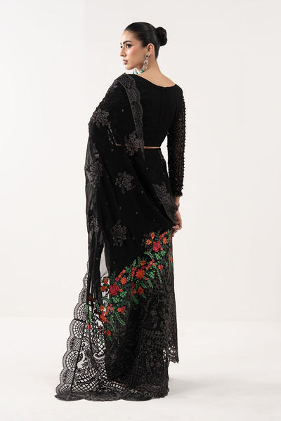 Maria B | RTW | Embroidered Chiffon Saree-Brand:Maria B-Type:Luxury Formals-Black - House of Maryam- Buy in UK, USA