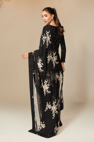 Maria B | RTW | Embroidered Chiffon Saree-Brand:Maria B-Type:Luxury Formals-Black - House of Maryam- Buy in UK, USA