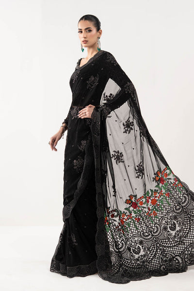 Maria B | RTW | Embroidered Chiffon Saree-Brand:Maria B-Type:Luxury Formals-Black - House of Maryam- Buy in UK, USA