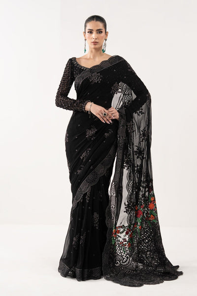 Maria B | RTW | Embroidered Chiffon Saree-Brand:Maria B-Type:Luxury Formals-Black - House of Maryam- Buy in UK, USA