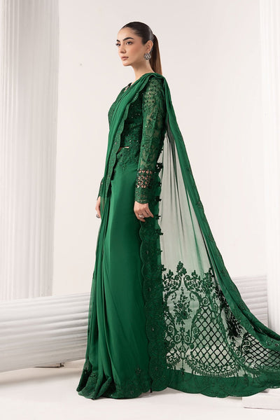 Maria B | RTW | Embroidered Chiffon Saree-Brand:Maria B-Type:Luxury Formals-Green - House of Maryam- Buy in UK, USA
