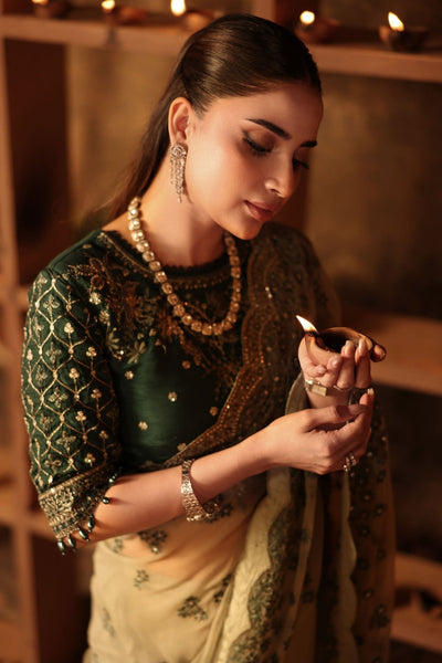 Maria B | RTW | Embroidered Chiffon Saree-Brand:Maria B-Type:Luxury Formals-Green - House of Maryam- Buy in UK, USA