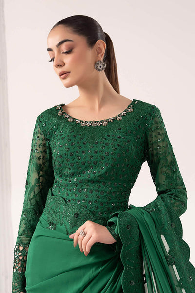 Maria B | RTW | Embroidered Chiffon Saree-Brand:Maria B-Type:Luxury Formals-Green - House of Maryam- Buy in UK, USA