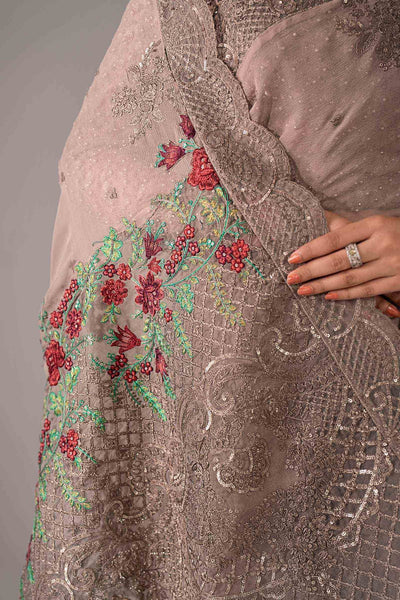 Maria B | RTW | Embroidered Chiffon Saree-Brand:Maria B-Type:Luxury Formals-Grey - House of Maryam- Buy in UK, USA