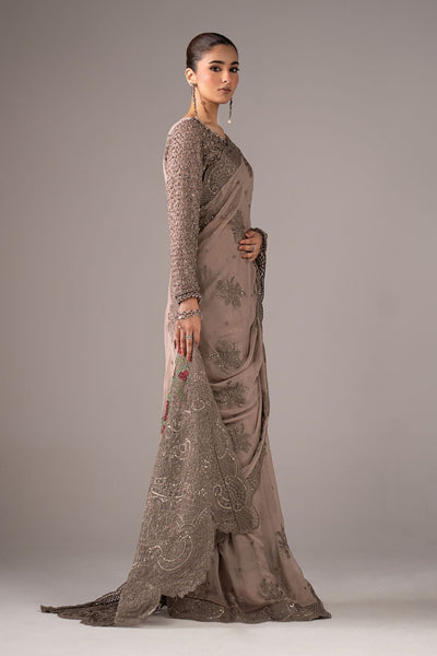 Maria B | RTW | Embroidered Chiffon Saree-Brand:Maria B-Type:Luxury Formals-Grey - House of Maryam- Buy in UK, USA