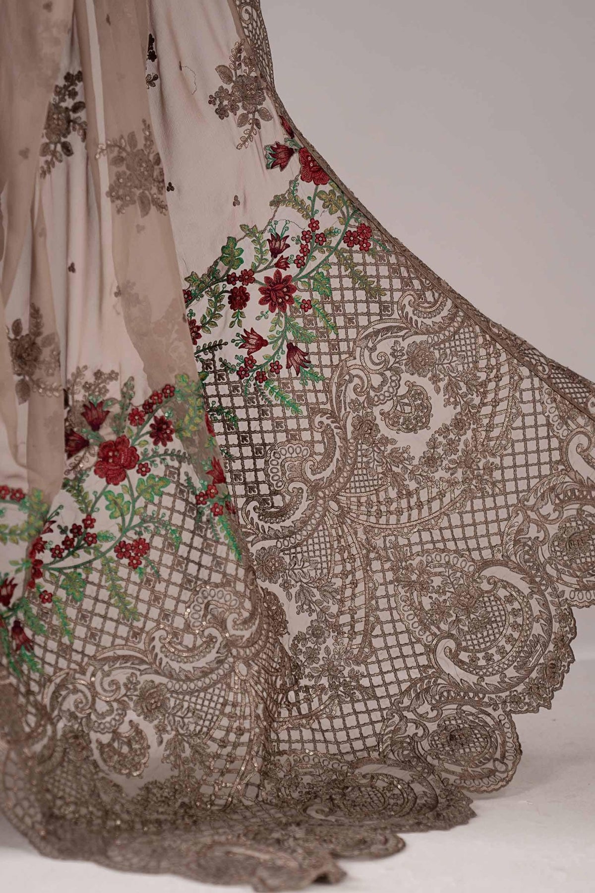 Maria B | RTW | Embroidered Chiffon Saree-Brand:Maria B-Type:Luxury Formals-Grey - House of Maryam- Buy in UK, USA