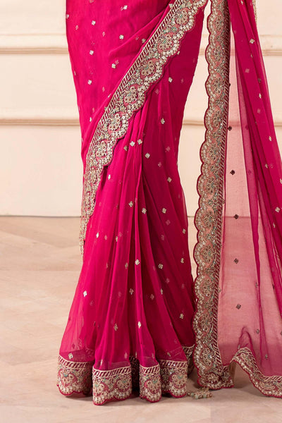 Maria B | RTW | Embroidered Chiffon Saree-Brand:Maria B-Type:Luxury Formals-Pink - House of Maryam- Buy in UK, USA