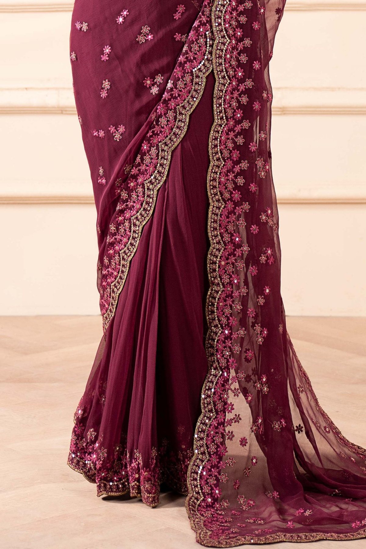 Maria B | RTW | Embroidered Chiffon Saree-Brand:Maria B-Type:Luxury Formals-Purple - House of Maryam- Buy in UK, USA