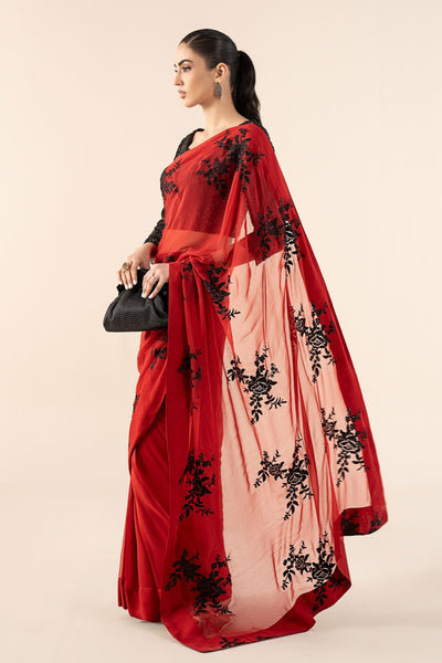 Maria B | RTW | Embroidered Chiffon Saree-Brand:Maria B-Type:Luxury Formals-Red - House of Maryam- Buy in UK, USA