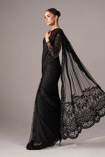 Maria B | RTW | Embroidered Net Saree-Brand:Maria B-Type:Luxury Formals-Black - House of Maryam- Buy in UK, USA