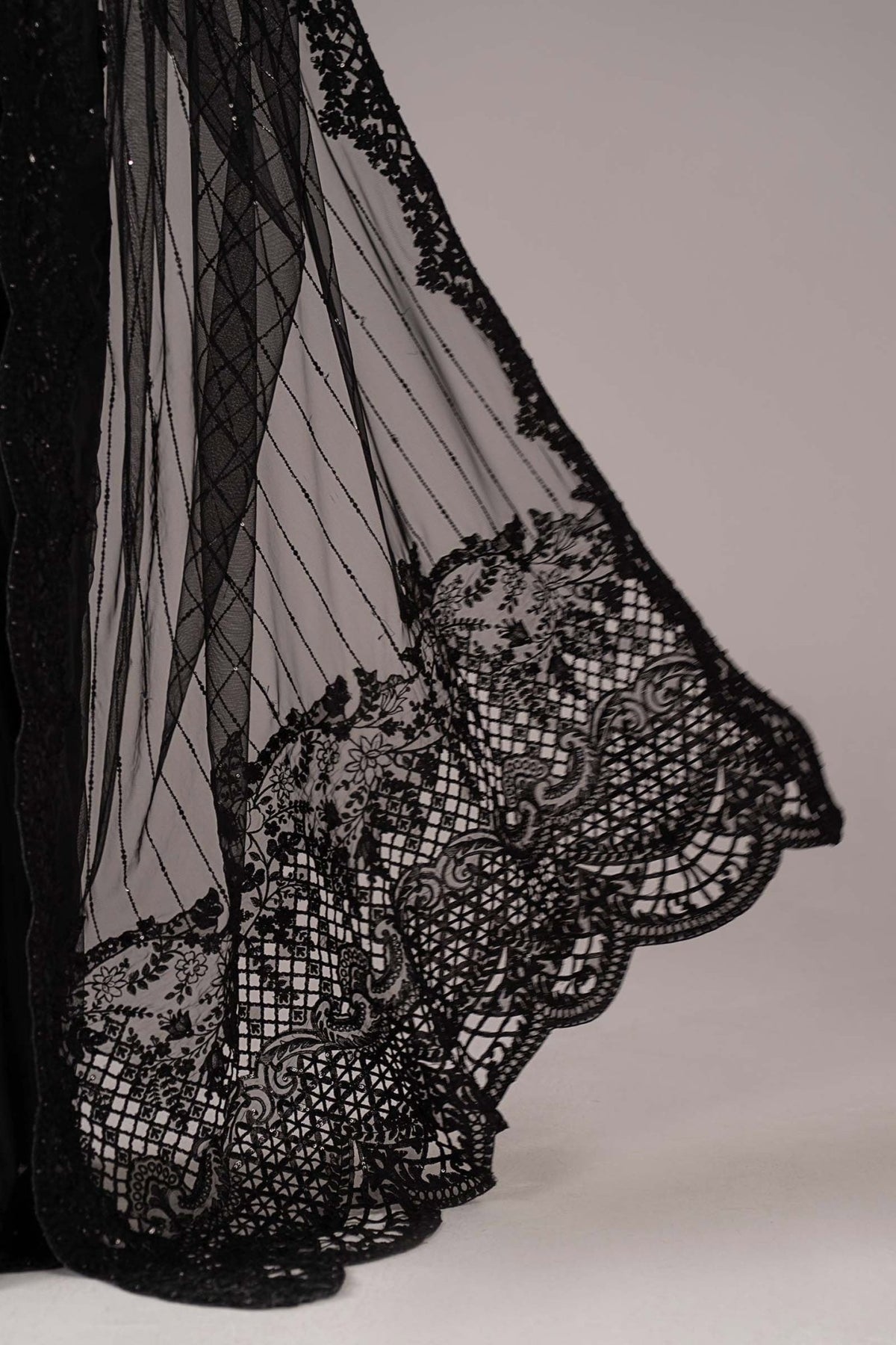 Maria B | RTW | Embroidered Net Saree-Brand:Maria B-Type:Luxury Formals-Black - House of Maryam- Buy in UK, USA