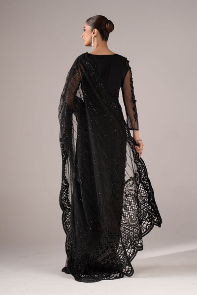 Maria B | RTW | Embroidered Net Saree-Brand:Maria B-Type:Luxury Formals-Black - House of Maryam- Buy in UK, USA