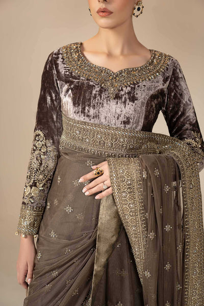 Maria B | RTW | Embroidered Net Saree-Brand:Maria B-Type:Luxury Formals-Grey - House of Maryam- Buy in UK, USA