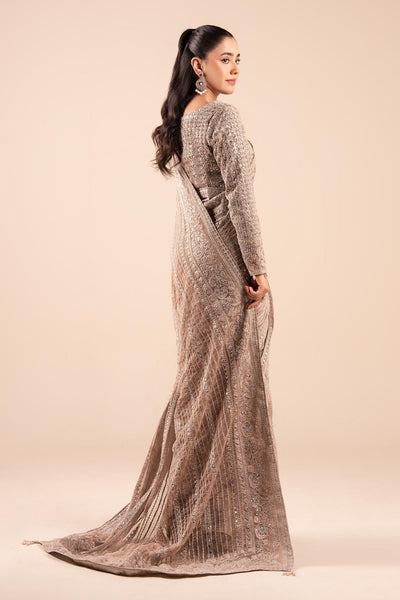 Maria B | RTW | Embroidered Net Saree-Brand:Maria B-Type:Luxury Formals-Grey - House of Maryam- Buy in UK, USA