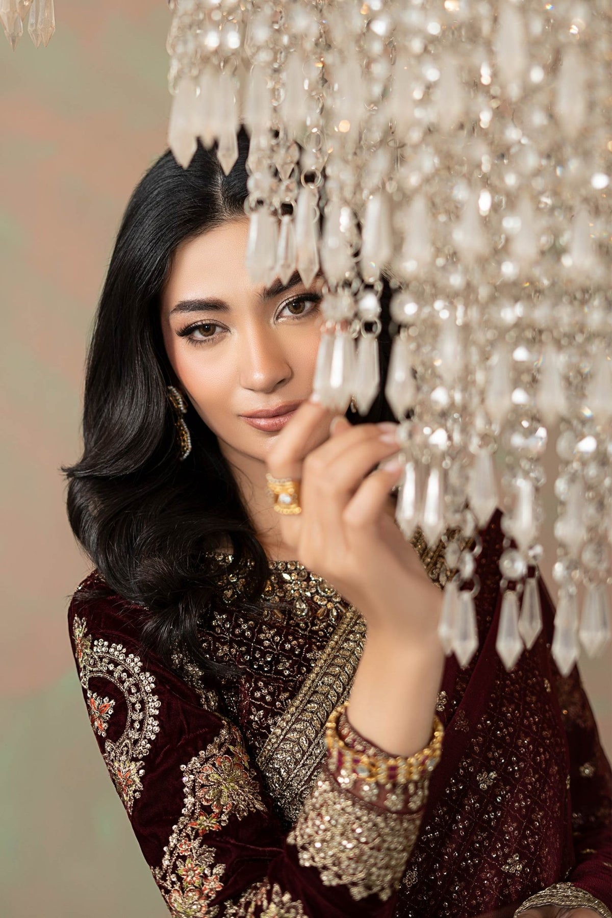 Maria B | RTW | Embroidered Net Saree-Brand:Maria B-Type:Luxury Formals-Maroon - House of Maryam- Buy in UK, USA