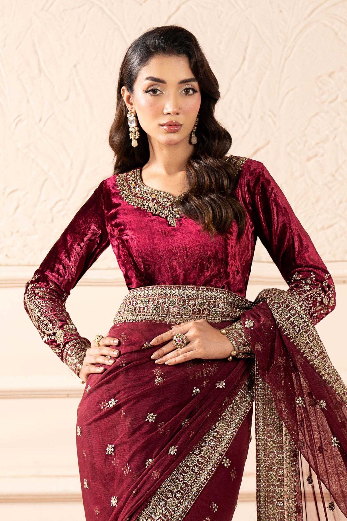 Maria B | RTW | Embroidered Net Saree-Brand:Maria B-Type:Luxury Formals-Pink - House of Maryam- Buy in UK, USA