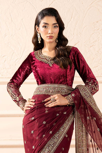 Maria B | RTW | Embroidered Net Saree-Brand:Maria B-Type:Luxury Formals-Pink - House of Maryam- Buy in UK, USA