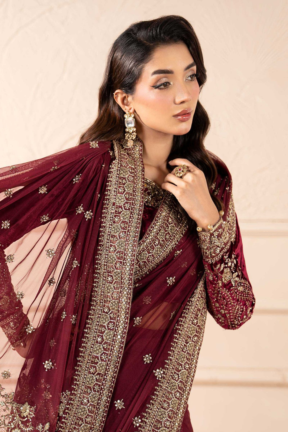 Maria B | RTW | Embroidered Net Saree-Brand:Maria B-Type:Luxury Formals-Pink - House of Maryam- Buy in UK, USA