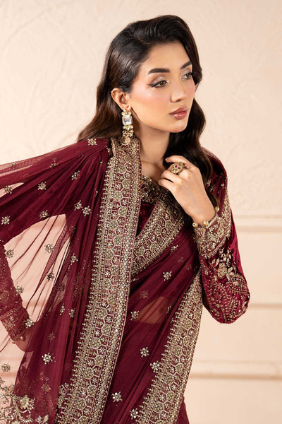 Maria B | RTW | Embroidered Net Saree-Brand:Maria B-Type:Luxury Formals-Pink - House of Maryam- Buy in UK, USA