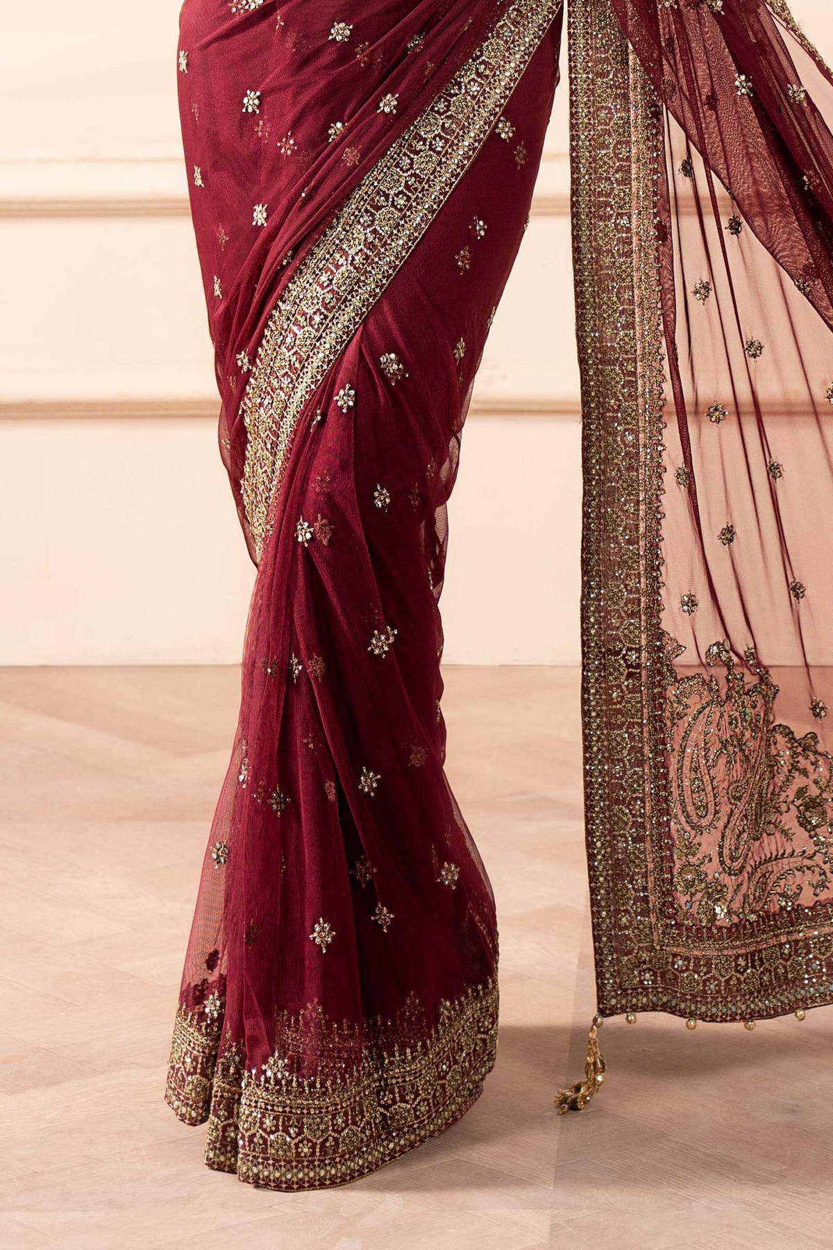 Maria B | RTW | Embroidered Net Saree-Brand:Maria B-Type:Luxury Formals-Pink - House of Maryam- Buy in UK, USA