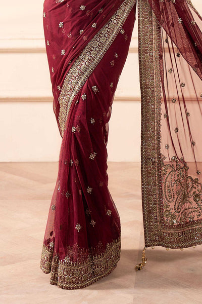 Maria B | RTW | Embroidered Net Saree-Brand:Maria B-Type:Luxury Formals-Pink - House of Maryam- Buy in UK, USA