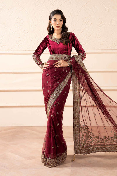 Maria B | RTW | Embroidered Net Saree-Brand:Maria B-Type:Luxury Formals-Pink - House of Maryam- Buy in UK, USA