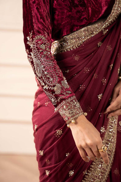 Maria B | RTW | Embroidered Net Saree-Brand:Maria B-Type:Luxury Formals-Pink - House of Maryam- Buy in UK, USA