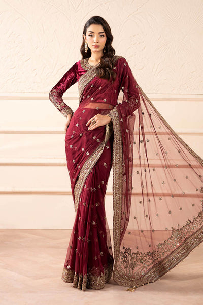 Maria B | RTW | Embroidered Net Saree-Brand:Maria B-Type:Luxury Formals-Pink - House of Maryam- Buy in UK, USA