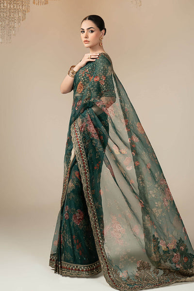 Maria B | RTW | Embroidered Organza Saree-Brand:Maria B-Type:Luxury Formals-Green - House of Maryam- Buy in UK, USA