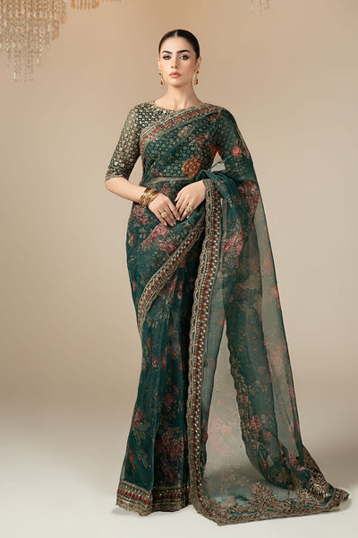 Maria B | RTW | Embroidered Organza Saree-Brand:Maria B-Type:Luxury Formals-Green - House of Maryam- Buy in UK, USA