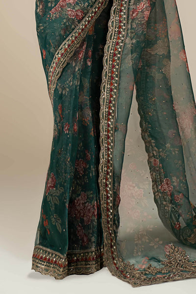 Maria B | RTW | Embroidered Organza Saree-Brand:Maria B-Type:Luxury Formals-Green - House of Maryam- Buy in UK, USA