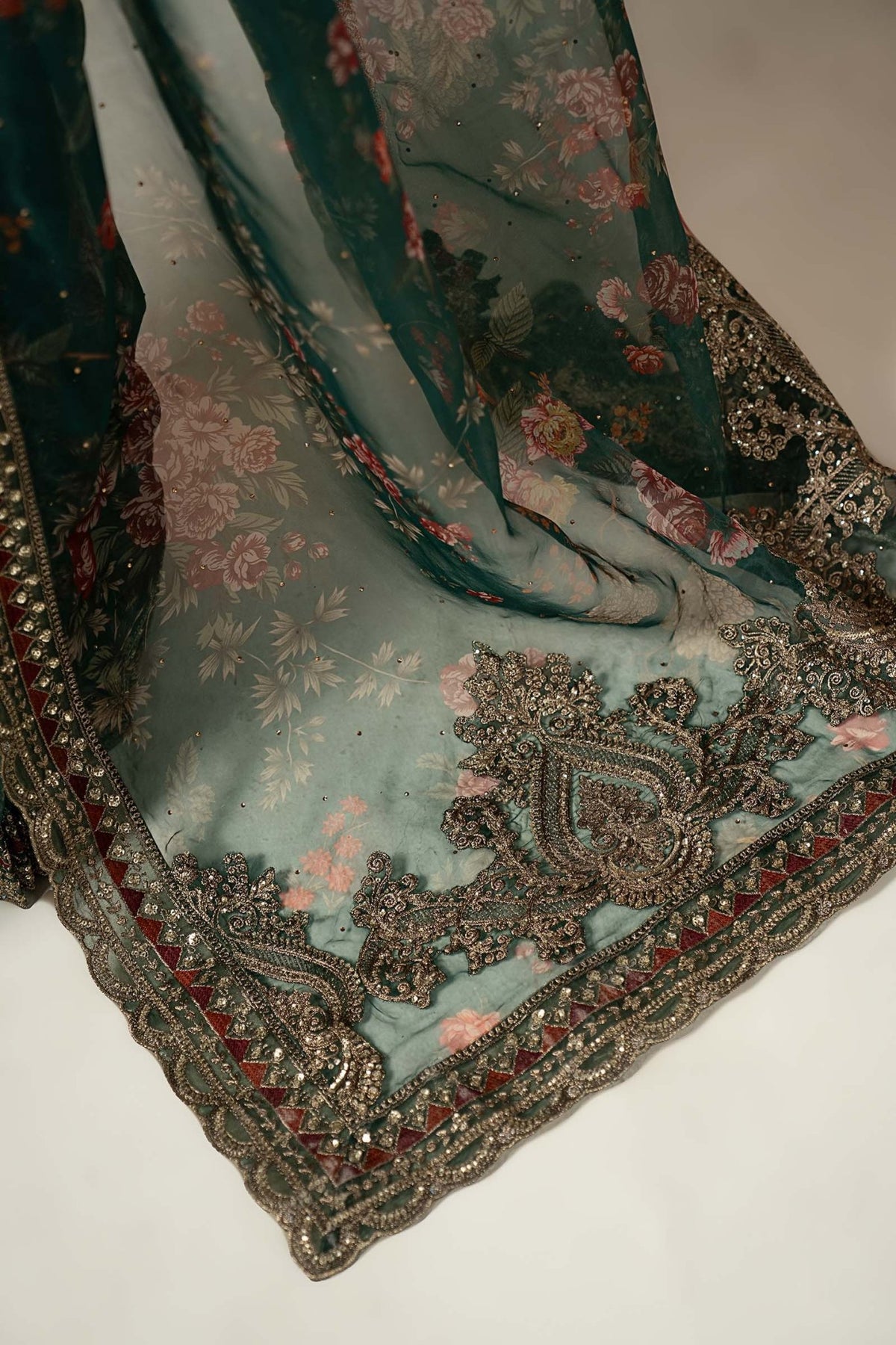 Maria B | RTW | Embroidered Organza Saree-Brand:Maria B-Type:Luxury Formals-Green - House of Maryam- Buy in UK, USA