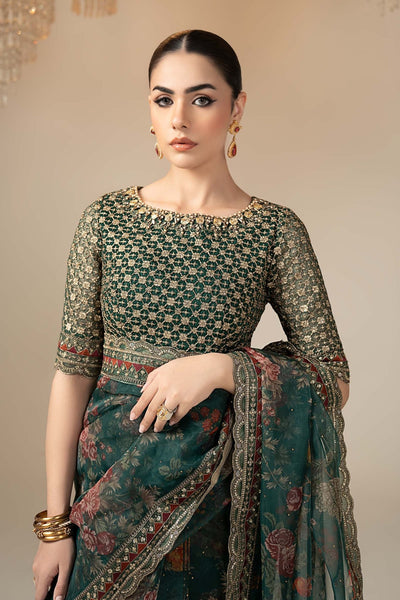 Maria B | RTW | Embroidered Organza Saree-Brand:Maria B-Type:Luxury Formals-Green - House of Maryam- Buy in UK, USA