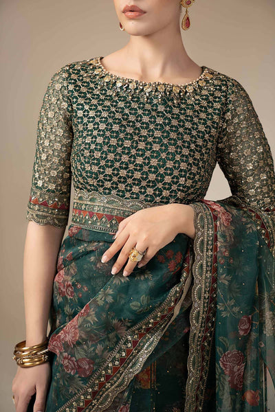 Maria B | RTW | Embroidered Organza Saree-Brand:Maria B-Type:Luxury Formals-Green - House of Maryam- Buy in UK, USA