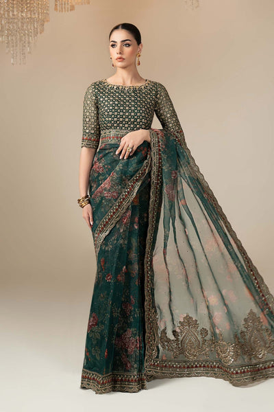 Maria B | RTW | Embroidered Organza Saree-Brand:Maria B-Type:Luxury Formals-Green - House of Maryam- Buy in UK, USA