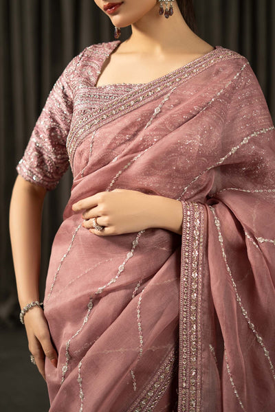 Maria B | RTW | Embroidered Organza Saree-Brand:Maria B-Type:Luxury Formals-Pink - House of Maryam- Buy in UK, USA