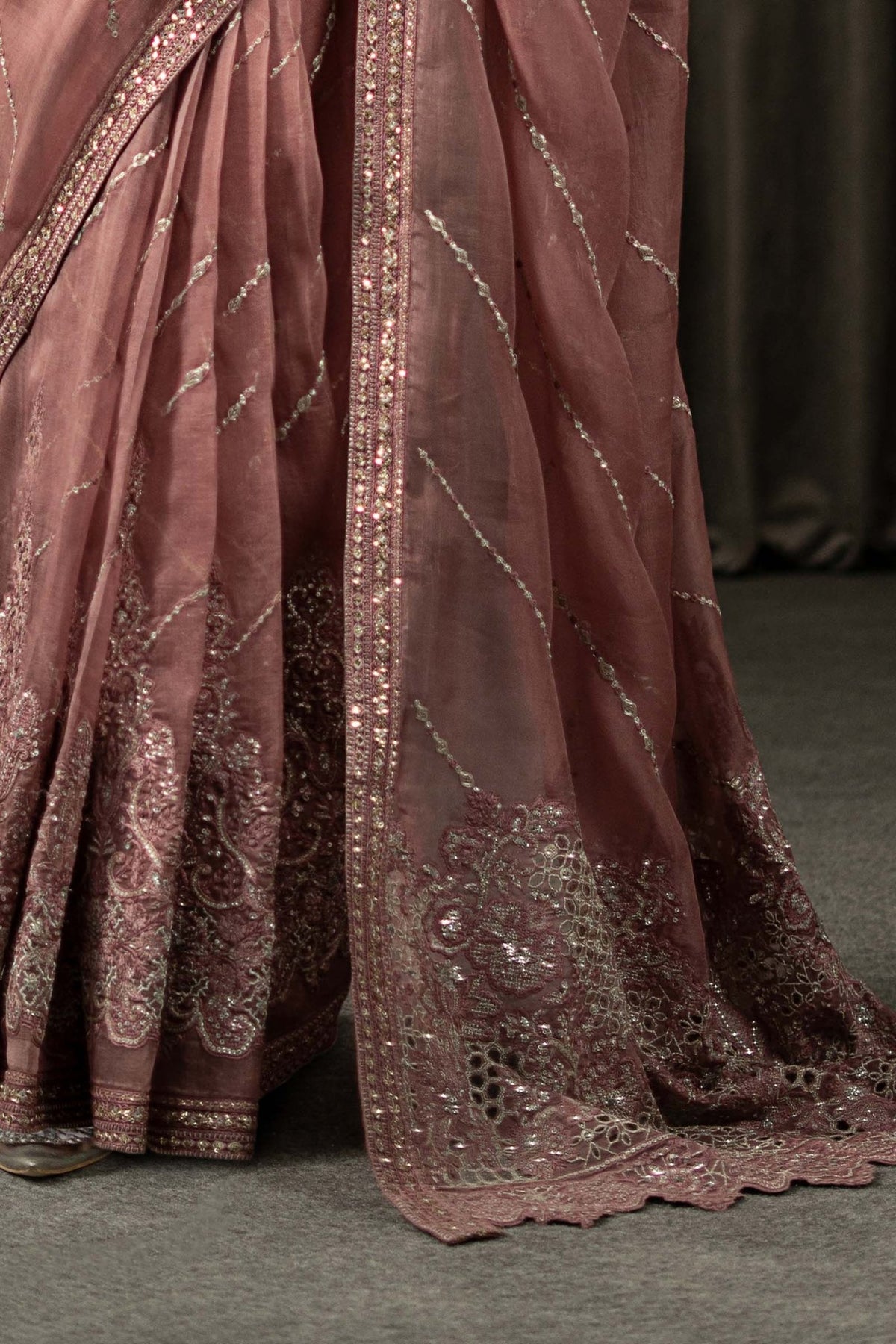 Maria B | RTW | Embroidered Organza Saree-Brand:Maria B-Type:Luxury Formals-Pink - House of Maryam- Buy in UK, USA