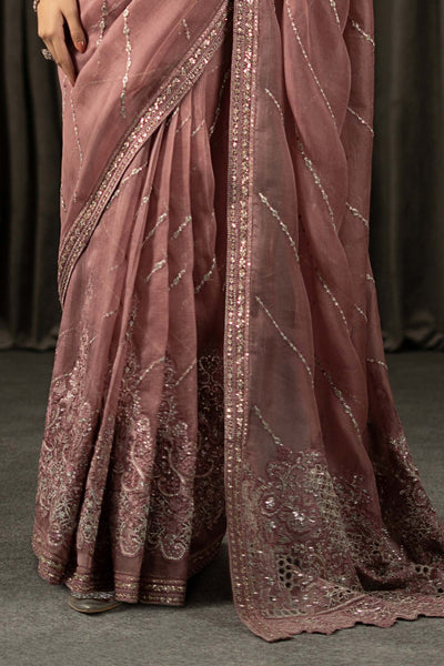 Maria B | RTW | Embroidered Organza Saree-Brand:Maria B-Type:Luxury Formals-Pink - House of Maryam- Buy in UK, USA